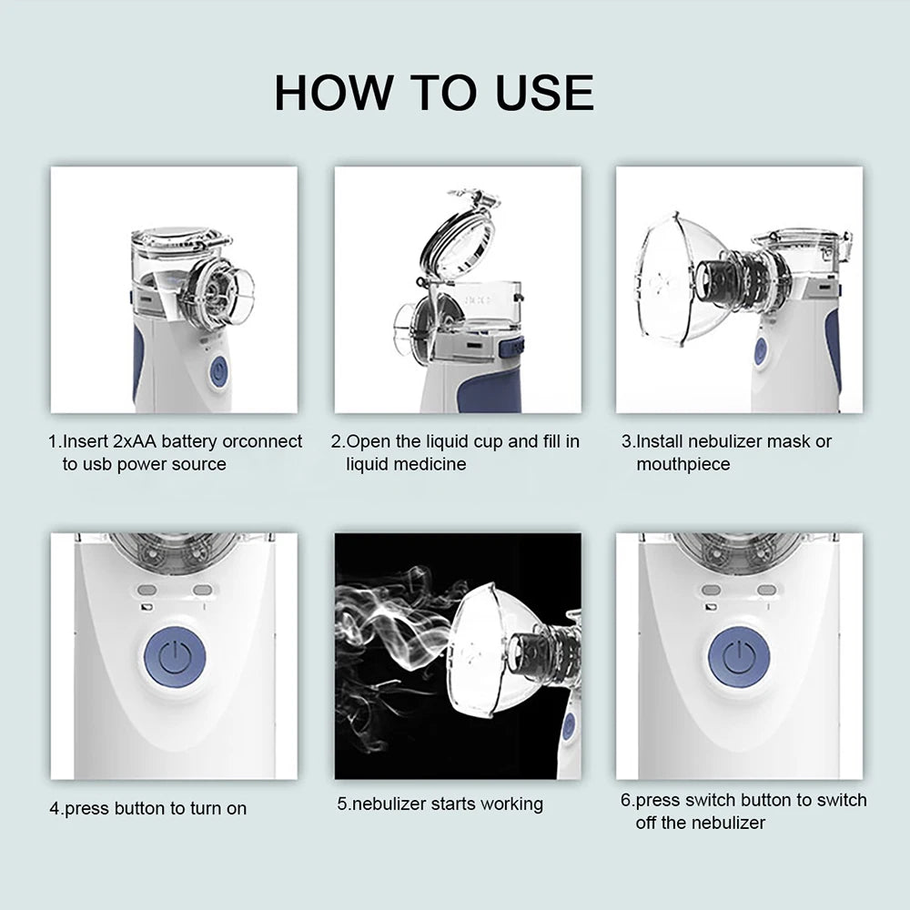 Mini nebulizador de inhalación portátil de mano para el cuidado de la salud, silencioso, ultrasónico, nebulizador, recargable, automático, para niños y adultos.