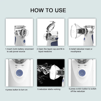 Mini nebulizador de inhalación portátil de mano para el cuidado de la salud, silencioso, ultrasónico, nebulizador, recargable, automático, para niños y adultos.