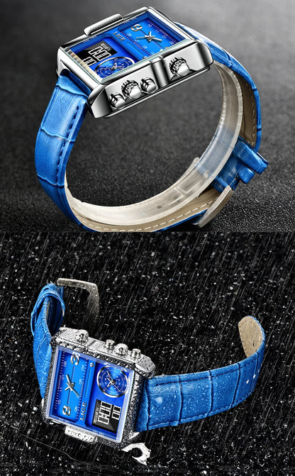 Reloj LIGE de acero negro para hombre, reloj digital con doble pantalla, cronógrafo deportivo, resistente al agua, de cuarzo, estilo militar