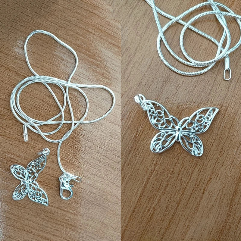 Collar con colgante de mariposa de plata de ley 925 DOTEFFIL, cadena de serpiente de 45,7 cm, 50,8 cm, 52,8 cm y 76,2 cm, para mujer, joyería de compromiso y boda.