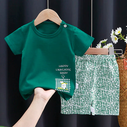 Conjunto de ropa para niños, camiseta y pantalones cortos para bebé niño/niña, ropa de verano de algodón con dibujos animados, chándal informal para niño y bebé.