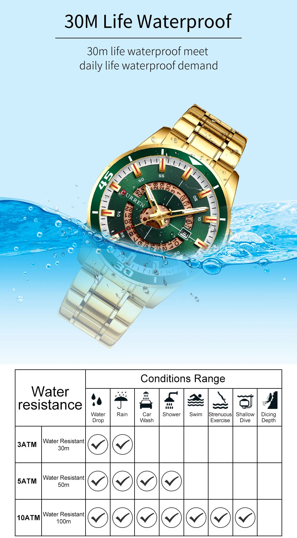 Relojes CURREN para hombre, relojes de negocios de moda para hombre con correa de acero inoxidable, reloj de cuarzo resistente al agua para hombre con fecha automática