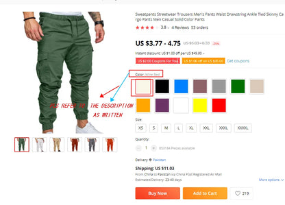 Sweatpants  Streetwear Trousers Men's Pants Waist Drawstring Ankle Tied Skinny Cargo Pants Men Casual Solid Color Pants