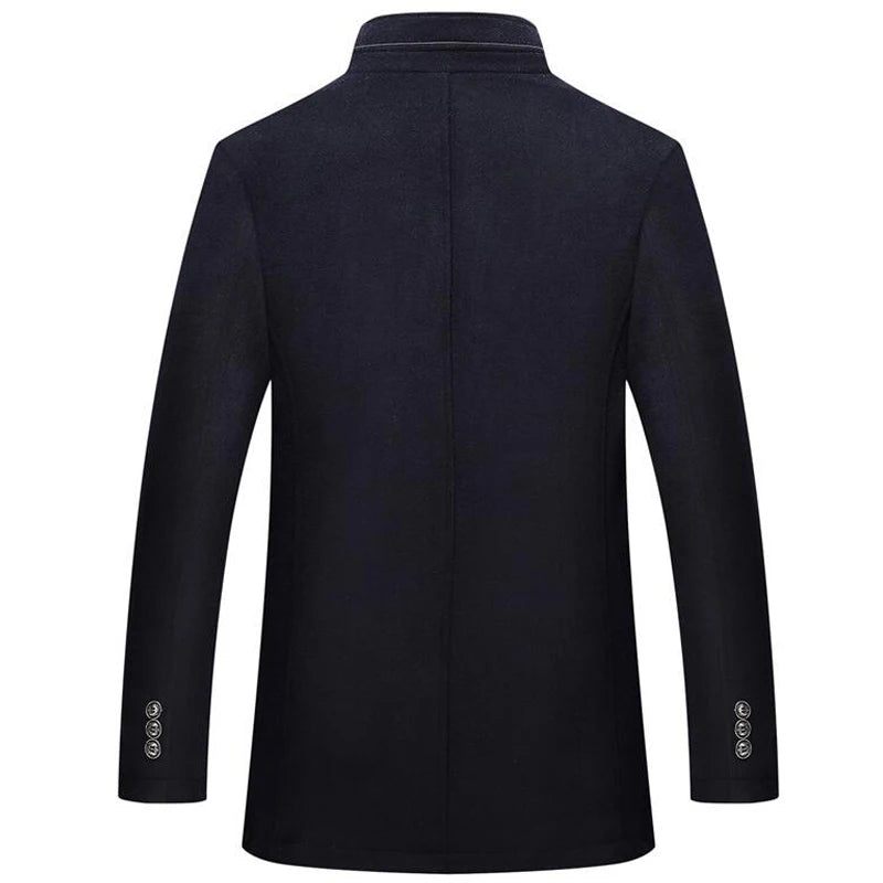 Woolen Coat Men Winter Windbreaker Long Thick Wool Jackets abrigo hombre Man Stand Collar Single Breasted With Vest Woolen Coats