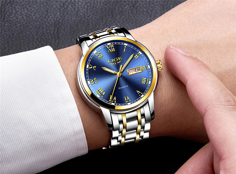 LIGE, nueva marca de lujo, reloj de pulsera de primera moda para negocios y ocio, relojes deportivos impermeables, reloj de cuarzo con calendario, reloj Masculino