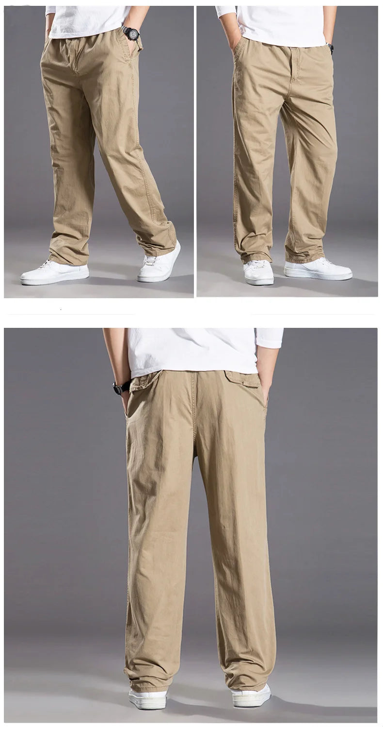 Pantalones cargo casuales de algodón para hombre, con bolsillos, corte recto y holgado, elásticos, ideales para el trabajo. Talla 6XL.