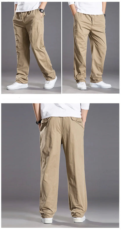Pantalones cargo casuales de algodón para hombre, con bolsillos, corte recto y holgado, elásticos, ideales para el trabajo. Talla 6XL.