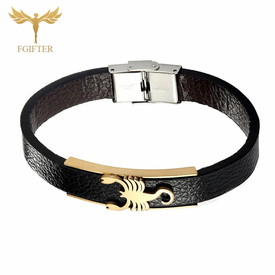 Pulsera de cuero con diseño de escorpión para hombre y mujer, estilo punk, color dorado y plateado