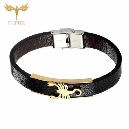 Pulsera de cuero con diseño de escorpión para hombre y mujer, estilo punk, color dorado y plateado