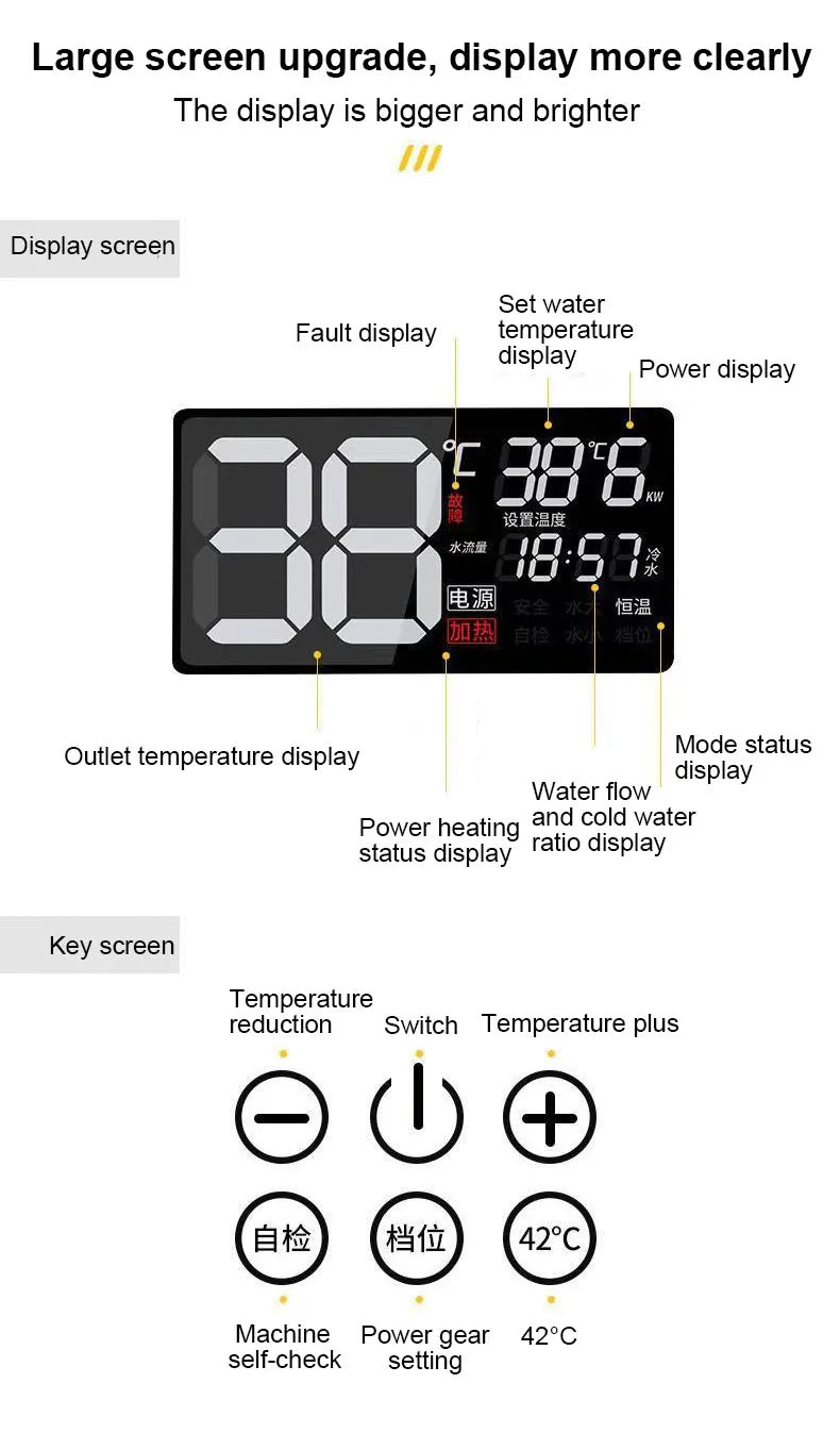 Calentador de agua eléctrico instantáneo DMWD con control remoto para baño y cocina, sin tanque, para ducha con grifo y pantalla LED de temperatura