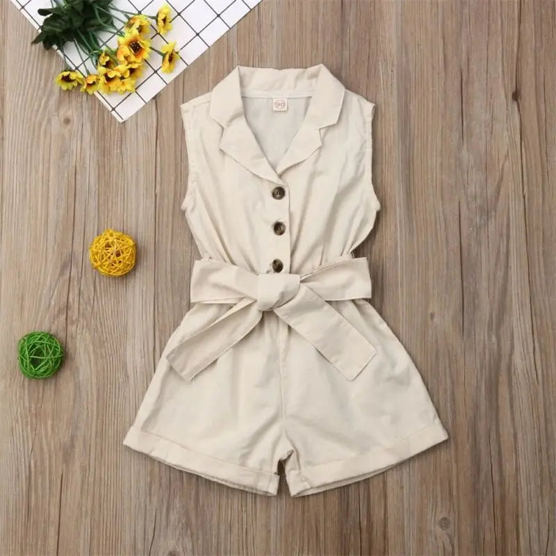 Ropa de moda para niñas pequeñas, monos sin mangas con lazo en la cintura, trajes de verano, mono de verano, ropa para niños