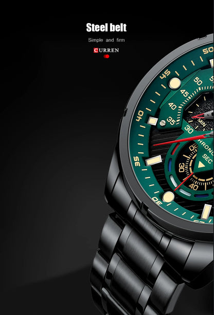 Relojes de cuarzo de moda CURREN para hombre, reloj de pulsera deportivo informal con esfera cronógrafo de acero inoxidable y luminoso