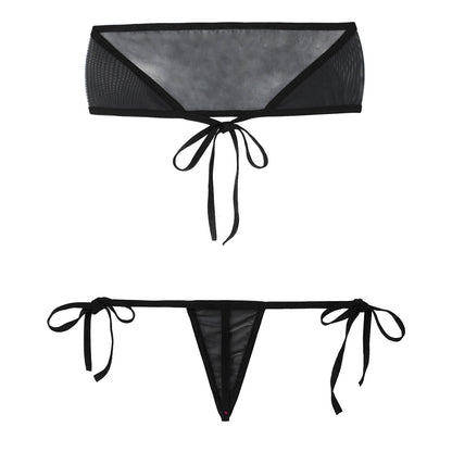 Traje de baño de malla transparente para mujer, conjunto de bikini triangular con microcordones y tanga, traje de baño de 2 piezas, ropa de playa sexy, bikini