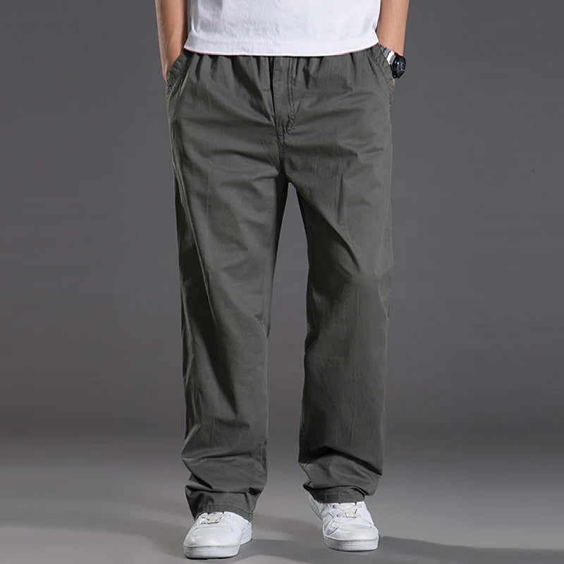 Pantalones cargo casuales de algodón para hombre, con bolsillos, corte recto y holgado, elásticos, ideales para el trabajo. Talla 6XL.