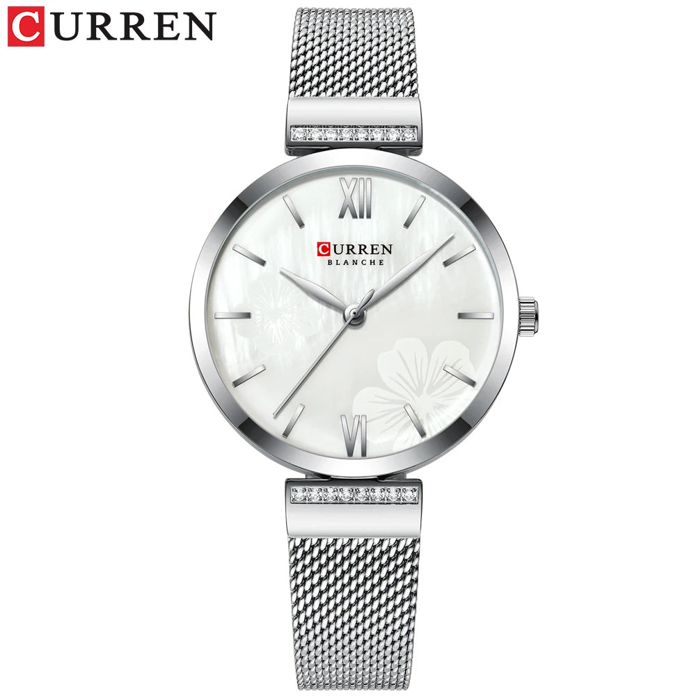 Reloj de moda CURREN para mujer, de lujo, de cuarzo dorado, elegante reloj de pulsera para mujer, reloj de vestir para mujer, acero inoxidable