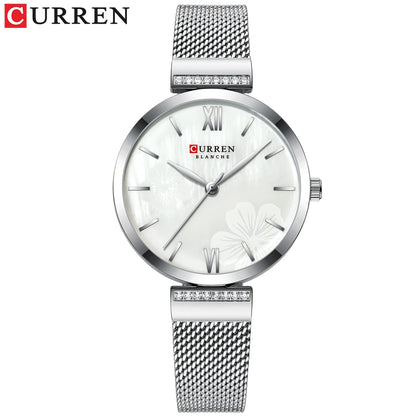 Reloj de moda CURREN para mujer, de lujo, de cuarzo dorado, elegante reloj de pulsera para mujer, reloj de vestir para mujer, acero inoxidable