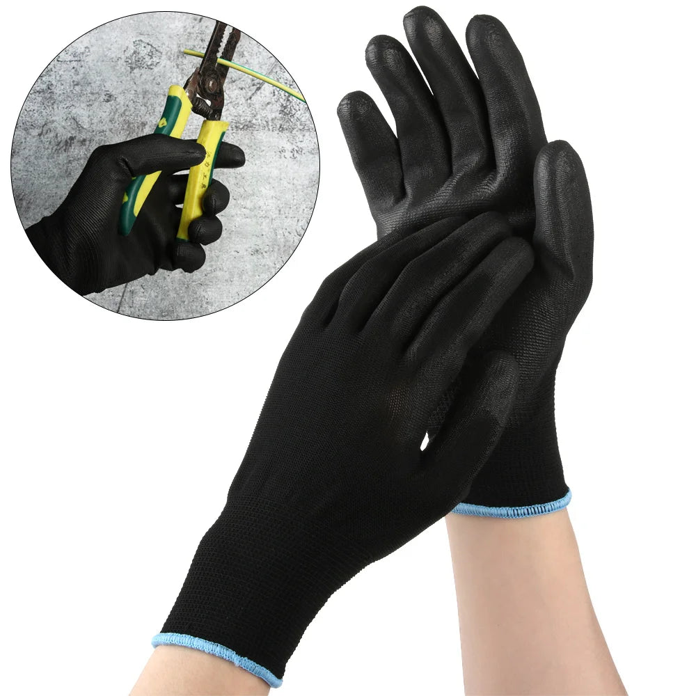 1 par de guantes de trabajo de seguridad, negros, antiestáticos y antideslizantes, recubiertos de poliuretano, de nailon PU, tallas S/M/L.