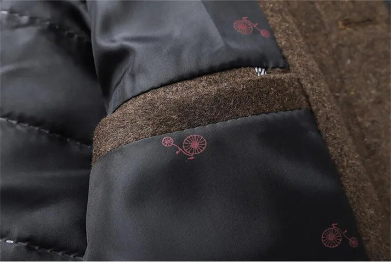 Woolen Coat Men Winter Windbreaker Long Thick Wool Jackets abrigo hombre Man Stand Collar Single Breasted With Vest Woolen Coats