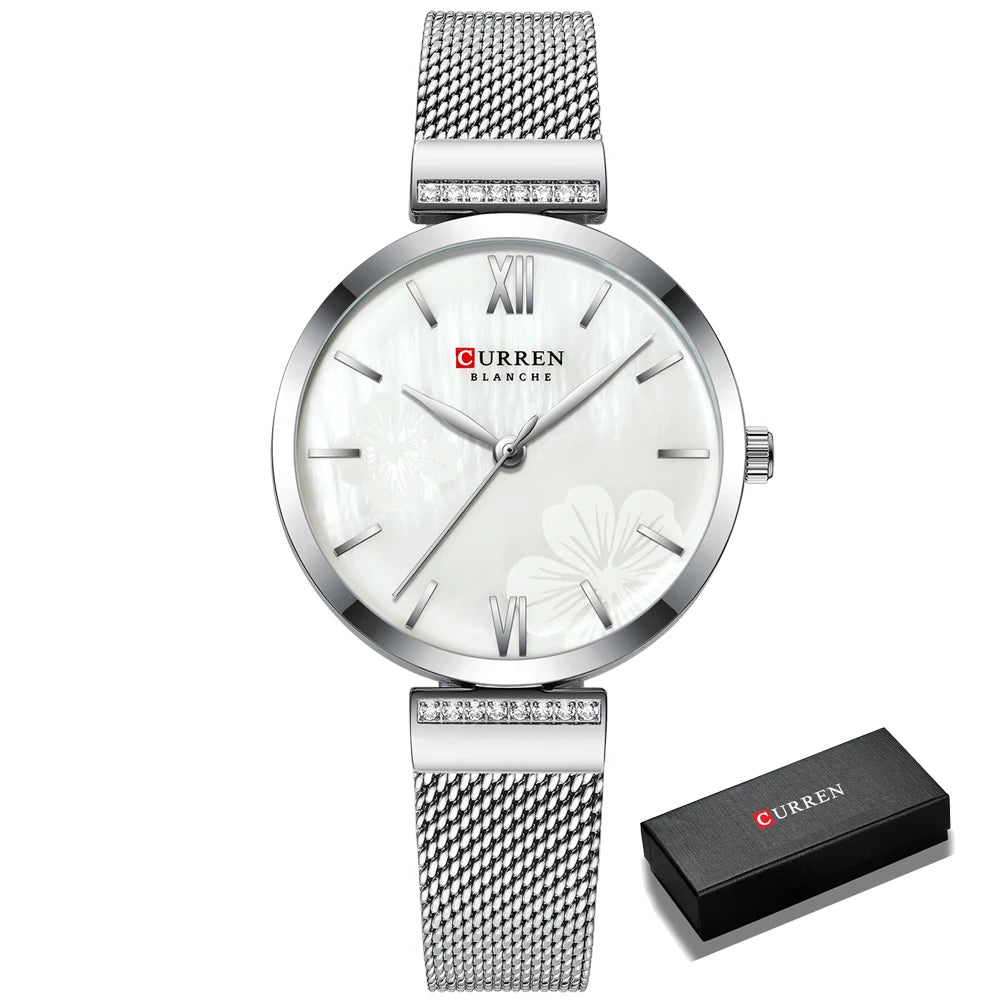 Reloj de moda CURREN para mujer, de lujo, de cuarzo dorado, elegante reloj de pulsera para mujer, reloj de vestir para mujer, acero inoxidable