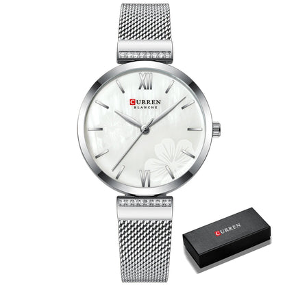 Reloj de moda CURREN para mujer, de lujo, de cuarzo dorado, elegante reloj de pulsera para mujer, reloj de vestir para mujer, acero inoxidable