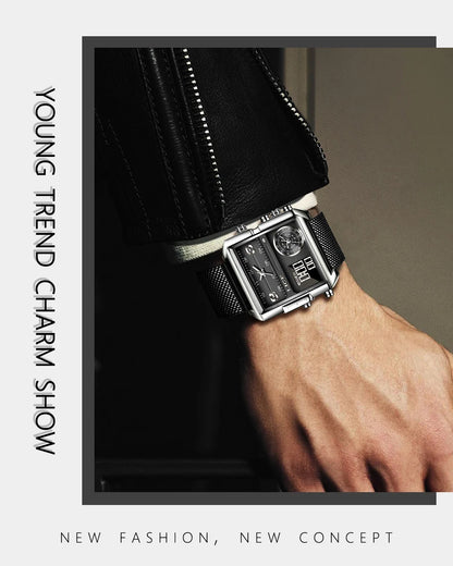 Reloj LIGE de acero negro para hombre, reloj digital con doble pantalla, cronógrafo deportivo, resistente al agua, de cuarzo, estilo militar