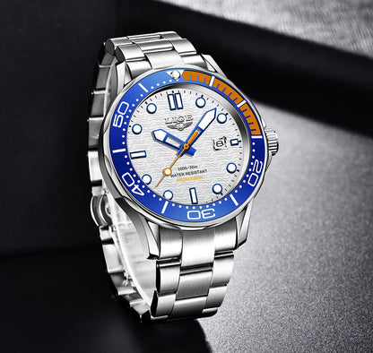 LIGE - Reloj de buceo de lujo para hombre, marca superior, resistente al agua hasta 3 ATM, con fecha, deportivo, de cuarzo, Masculino