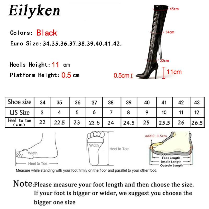 Botas por encima de la rodilla para mujer de Eilyken, zapatos de tacón alto, sexys, con punta puntiaguda y cremallera, botas largas de invierno para mujer