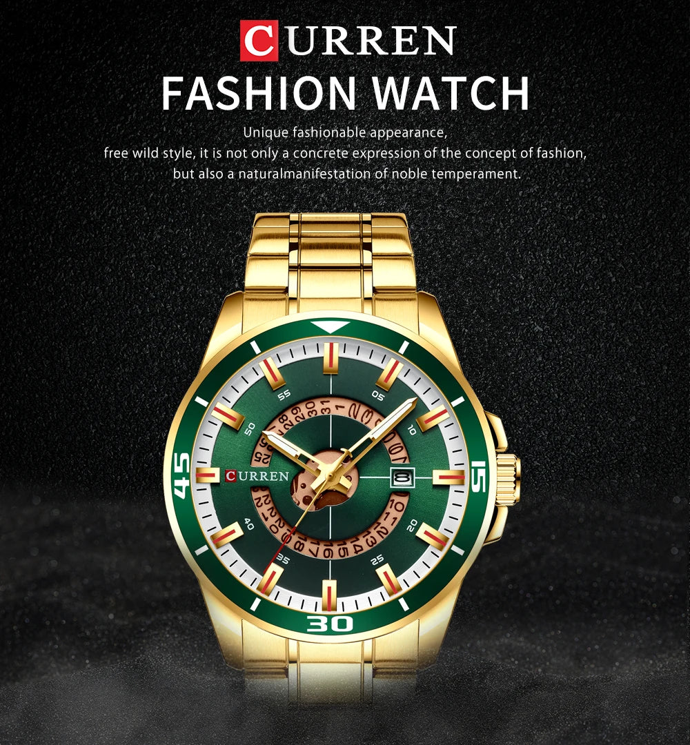 Relojes CURREN para hombre, relojes de negocios de moda para hombre con correa de acero inoxidable, reloj de cuarzo resistente al agua para hombre con fecha automática