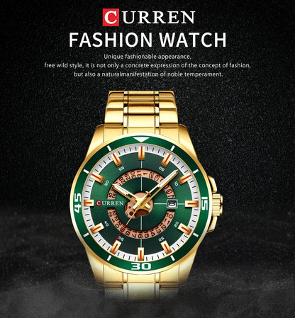 Relojes CURREN para hombre, relojes de negocios de moda para hombre con correa de acero inoxidable, reloj de cuarzo resistente al agua para hombre con fecha automática