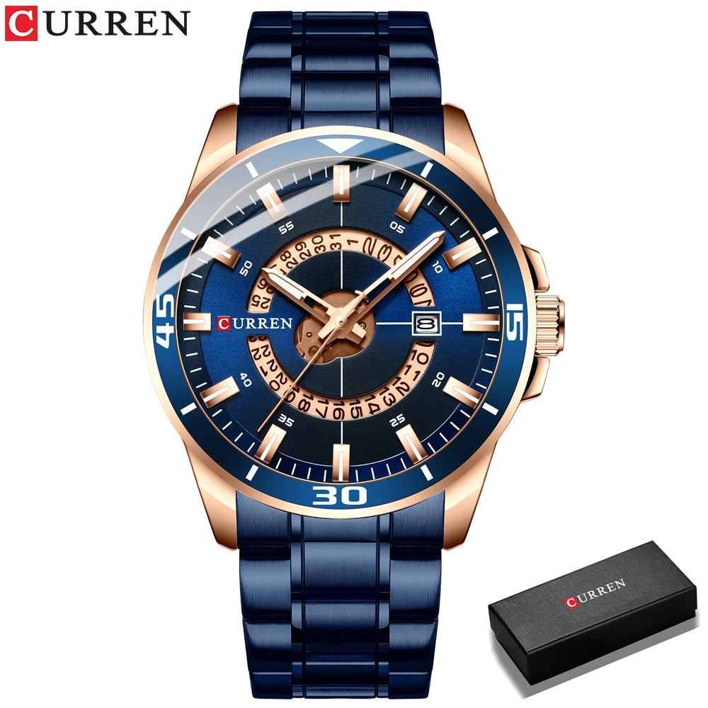 Relojes CURREN para hombre, relojes de negocios de moda para hombre con correa de acero inoxidable, reloj de cuarzo resistente al agua para hombre con fecha automática