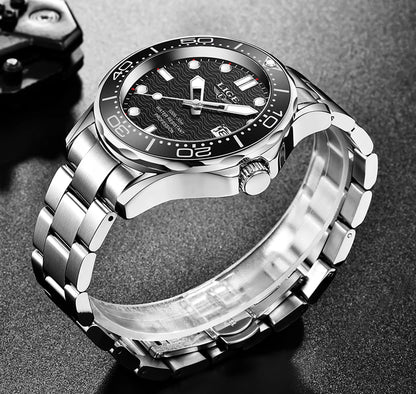 LIGE - Reloj de buceo de lujo para hombre, marca superior, resistente al agua hasta 3 ATM, con fecha, deportivo, de cuarzo, Masculino
