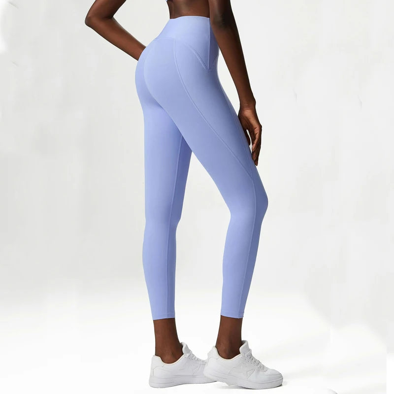 Pantalones de yoga para mujer, sensación de desnudez, alta elasticidad, nailon, cintura alta, leggings deportivos, realce, para correr, gimnasio, ropa deportiva femenina.