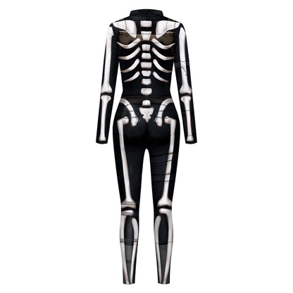 Color Cosplayer Halloween Skeleton Printed Jumpsuits Women Halloween Performance Outfits Party Cosplay Costume Zentai Fitness