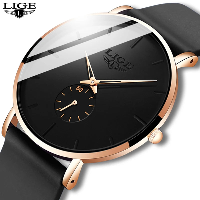 LIGE - Nuevos relojes de moda para hombre, marca superior de lujo, deportivos, impermeables, sencillos, ultrafinos, de cuarzo, reloj Masculino + caja