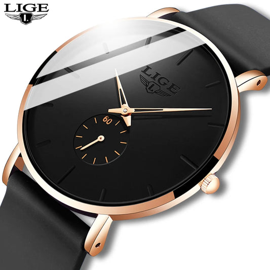 LIGE - Nuevos relojes de moda para hombre, marca superior de lujo, deportivos, impermeables, sencillos, ultrafinos, de cuarzo, reloj Masculino + caja