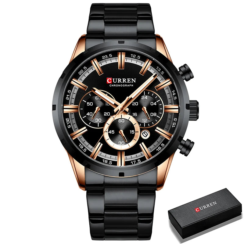 CURREN - Reloj deportivo de cuarzo para hombre, de lujo, de acero inoxidable, resistente al agua, cronógrafo, Masculino