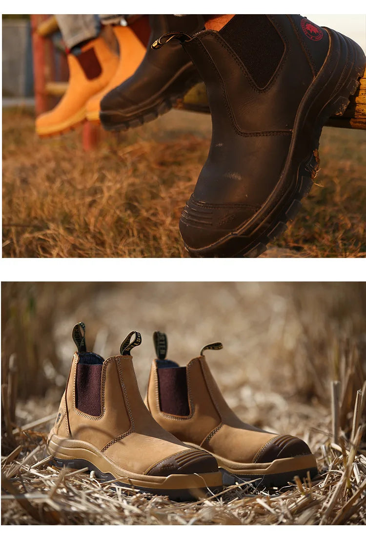 ROCKROOSTER Zapatos de senderismo para hombre, botas de caza impermeables, zapatos de seguridad de cuero, botines tácticos, zapatos de trabajo, zapatillas deportivas con punta de acero