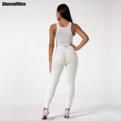 Mallas deportivas Shascullfites Melody blancas para mujer, leggings de yoga, mallas push-up para gimnasio, mallas ajustadas para correr.