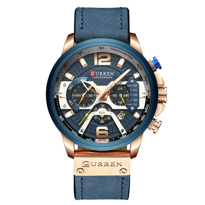 CURREN - Reloj deportivo analógico de cuero para hombre, marca de lujo, estilo militar, con fecha, de cuarzo, 2021