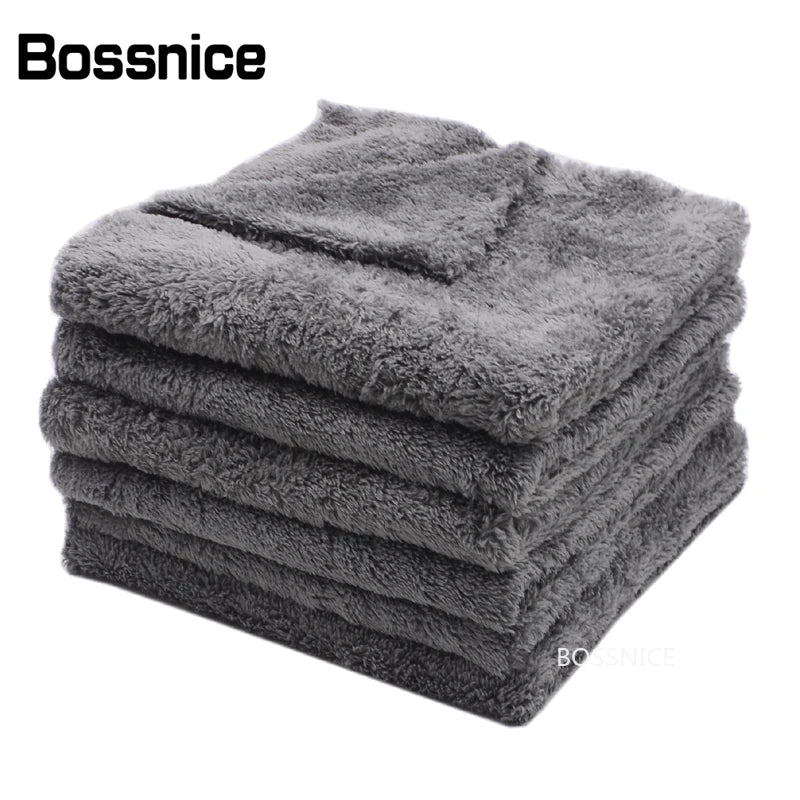 Toalla de microfibra Bossnice de 40 x 40 cm, 500 g/m², súper suave, sin bordes, para el cuidado del coche, pulido y acabados, color gris claro.