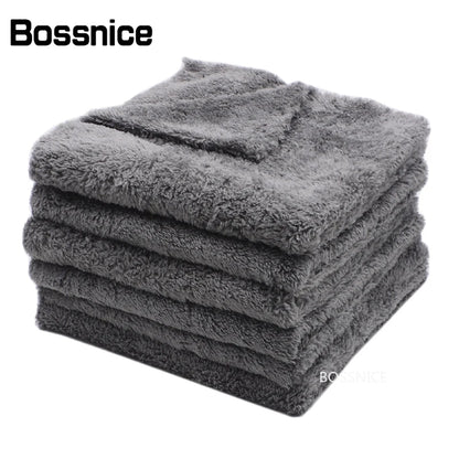 Toalla de microfibra Bossnice de 40 x 40 cm, 500 g/m², súper suave, sin bordes, para el cuidado del coche, pulido y acabados, color gris claro.