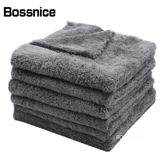 Toalla de microfibra Bossnice de 40 x 40 cm, 500 g/m², súper suave, sin bordes, para el cuidado del coche, pulido y acabados, color gris claro.