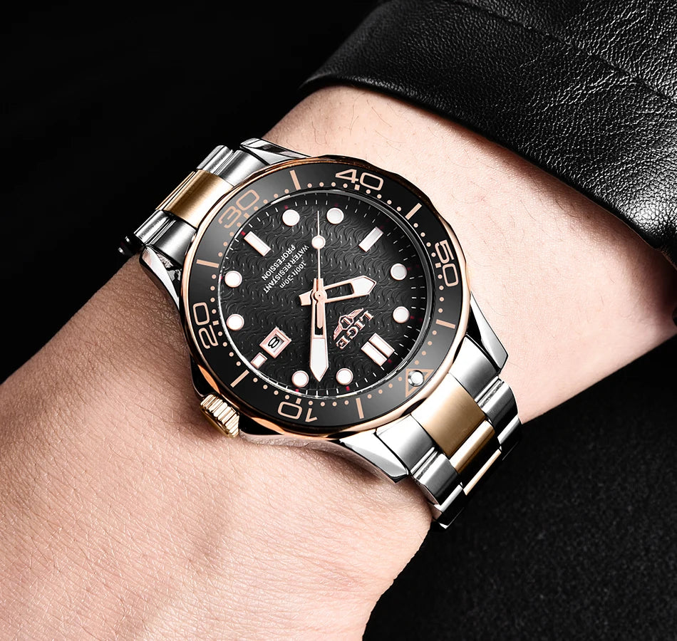 LIGE - Reloj de buceo de lujo para hombre, marca superior, resistente al agua hasta 3 ATM, con fecha, deportivo, de cuarzo, Masculino
