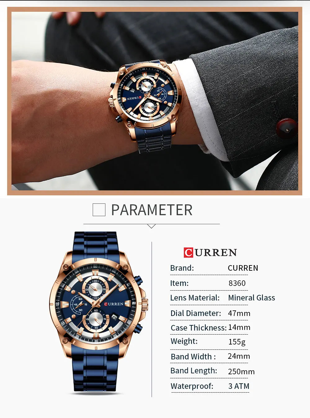Relojes de oro para hombre, marca superior de lujo CURREN, reloj de pulsera de cuarzo, reloj de negocios deportivo e informal de moda, reloj para hombre, reloj para hombres