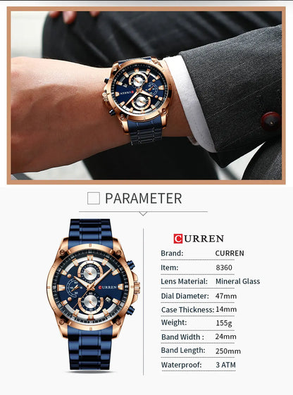 Relojes de oro para hombre, marca superior de lujo CURREN, reloj de pulsera de cuarzo, reloj de negocios deportivo e informal de moda, reloj para hombre, reloj para hombres