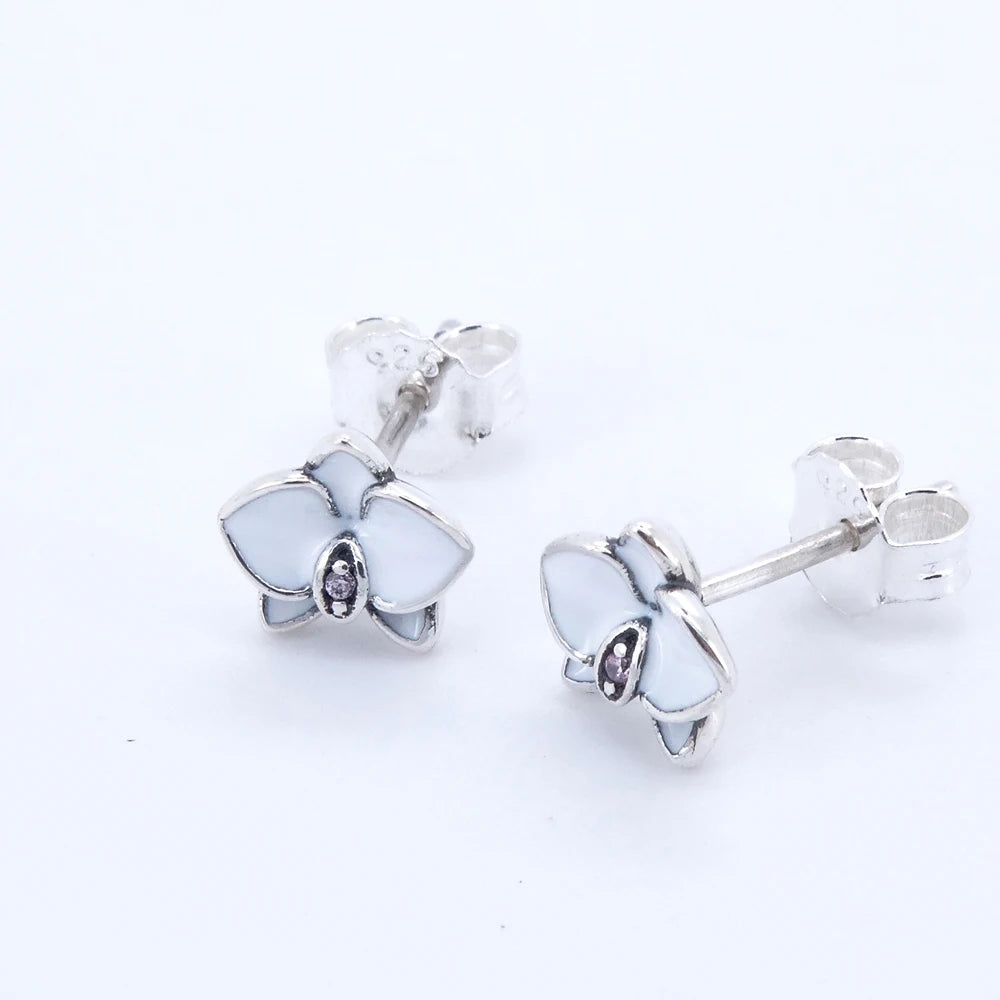 Pendientes de orquídeas blancas, elegantes joyas de plata de ley 925, originales, de moda, regalo para mujer.