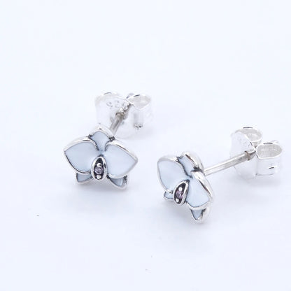 Pendientes de orquídeas blancas, elegantes joyas de plata de ley 925, originales, de moda, regalo para mujer.
