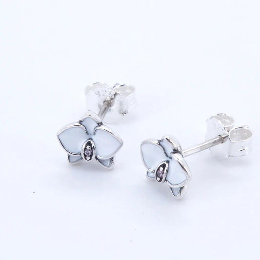 Pendientes de orquídeas blancas, elegantes joyas de plata de ley 925, originales, de moda, regalo para mujer.