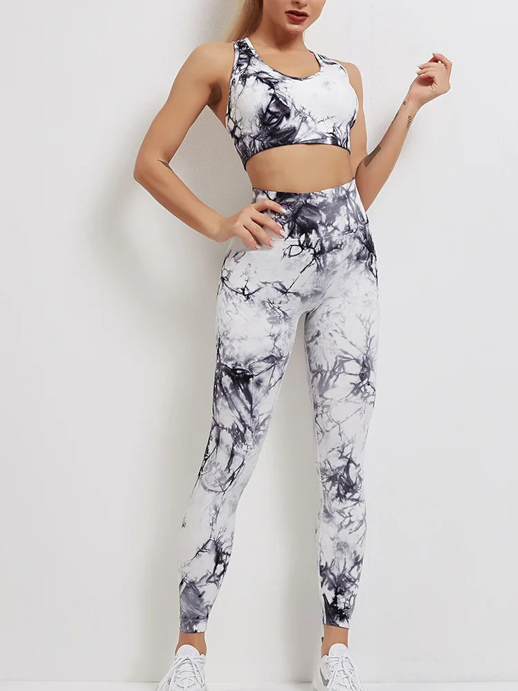 Conjunto de 2 piezas de yoga y gimnasio para mujer, con sujetador deportivo y camiseta de manga larga, leggings con cintura alta, chándal deportivo de moda para niñas.