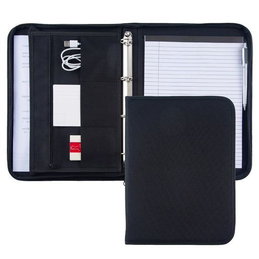 Carpeta organizadora de documentos para conferencias, oficina, negocios, tamaño A4, color negro, de tela Oxford, tipo portafolios.
